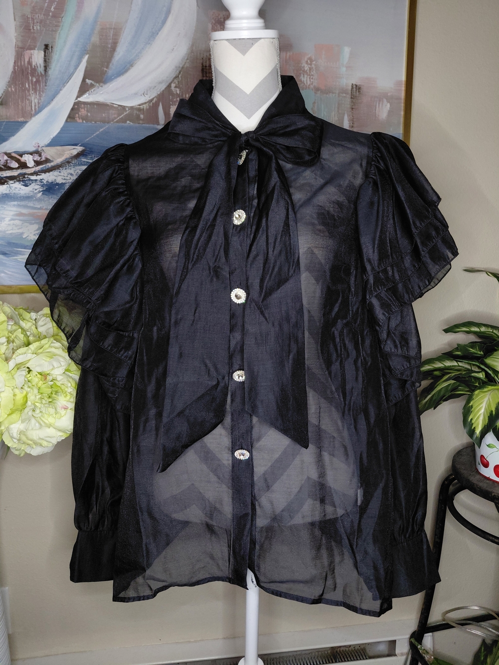 WOWO Fashion Black Transparent Blouse Top